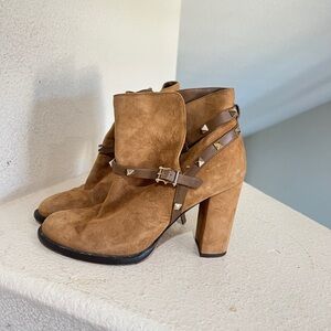 VALENTINO ROCKSTUD Brown Suede Block Heel Boots size 39/ US 9 valentino booties‎